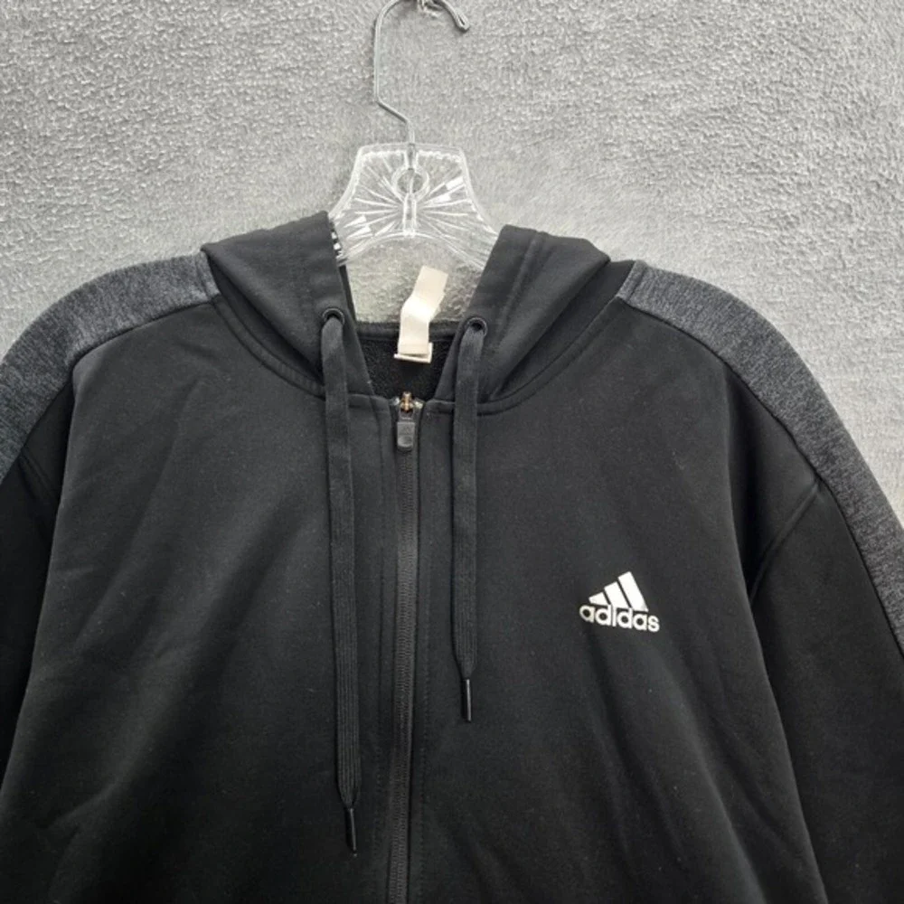 Adidas Men Sweatshirt Large Black‎ Colorblock Hoodie Fleece Logo Drawstring